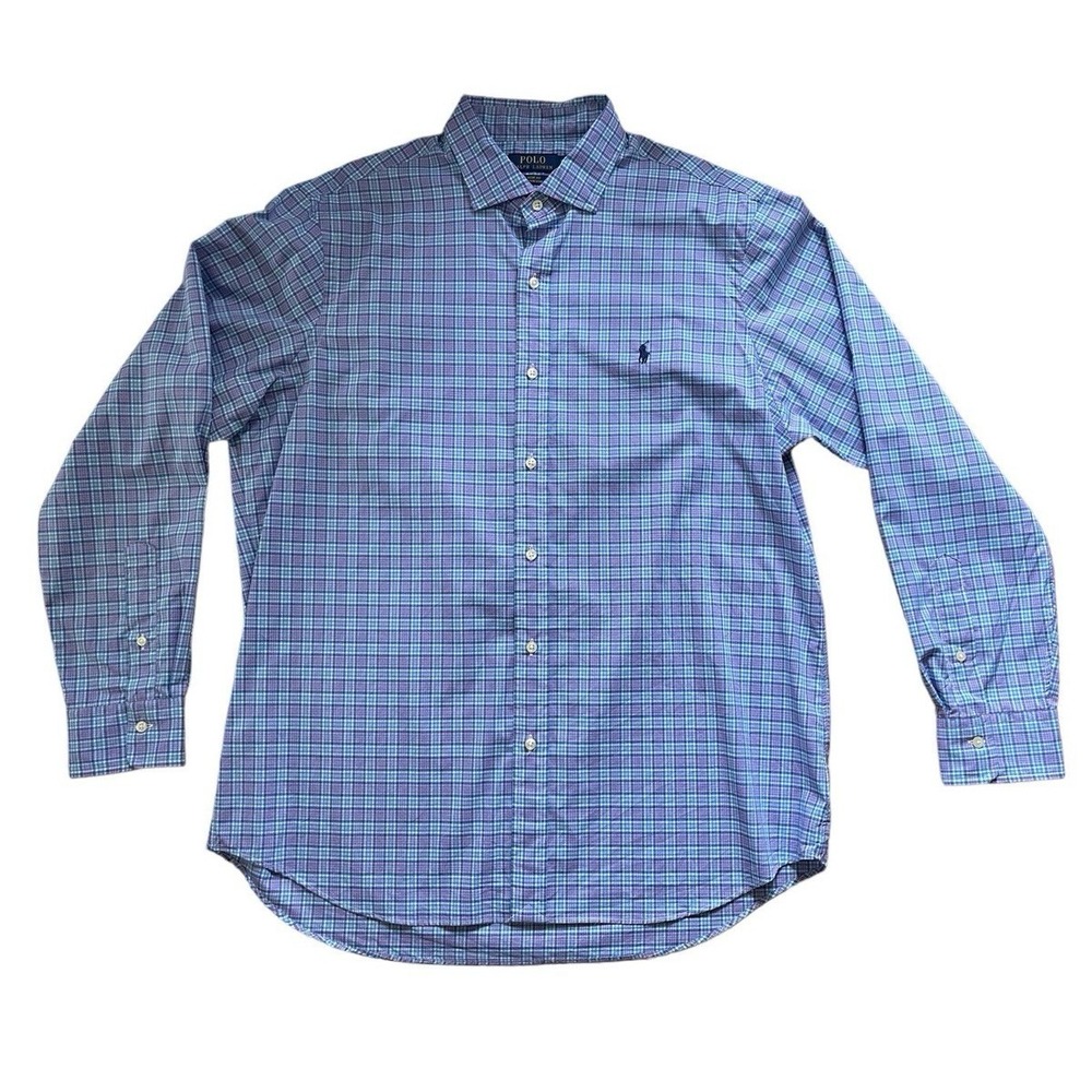 Polo Ralph Lauren Oxford Blue Pink White Check Long Sleeve Cotton Shirt Size XL‎